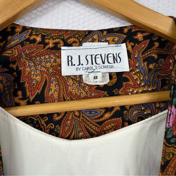 R.J Stevens Vintage Paisley Patterned Brown Midi Dress Size 8 - Picture 8 of 10
